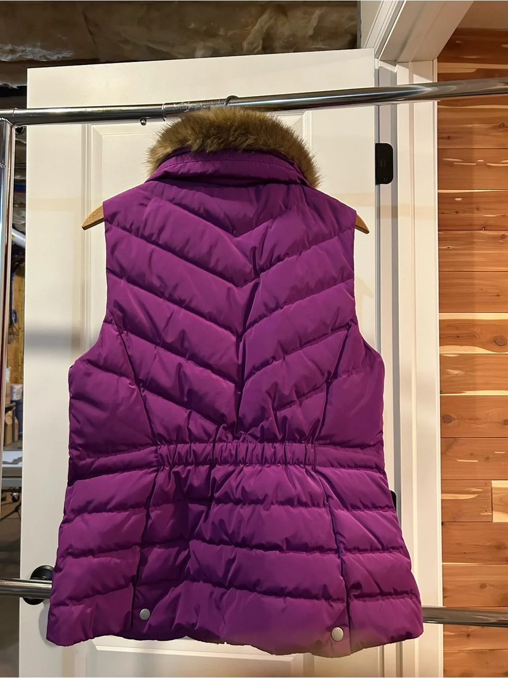 Talbots Vibrant Purple Quilted Puffer Vest with Faux-Fur Collar